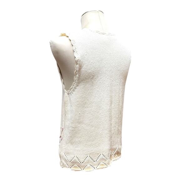 Vintage Capacity Floral Pearl Sweater Vest Off-White Petite Large - Picture 5 of 8